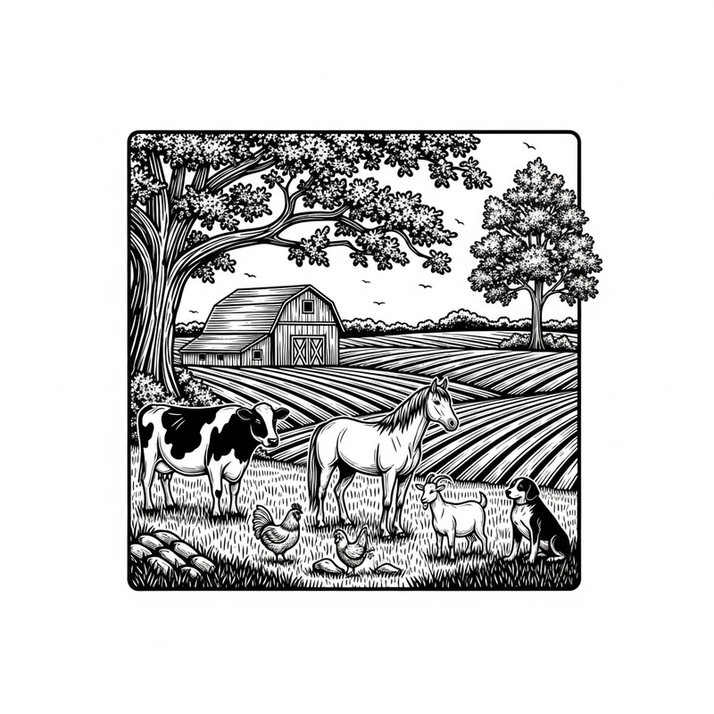 Classic Farm Landscape Logo Design for T-Shirts Classic Farm Landscape Logo Design for T-Shirts