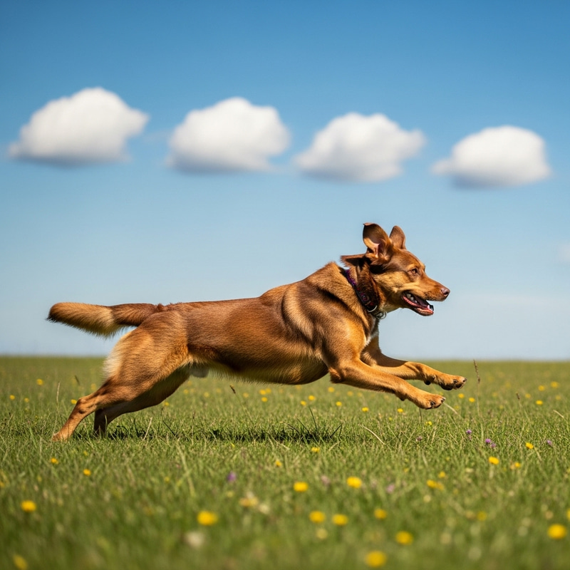 Playful Dog Running in Picturesque Green Meadow Playful Dog Running in Picturesque Green Meadow