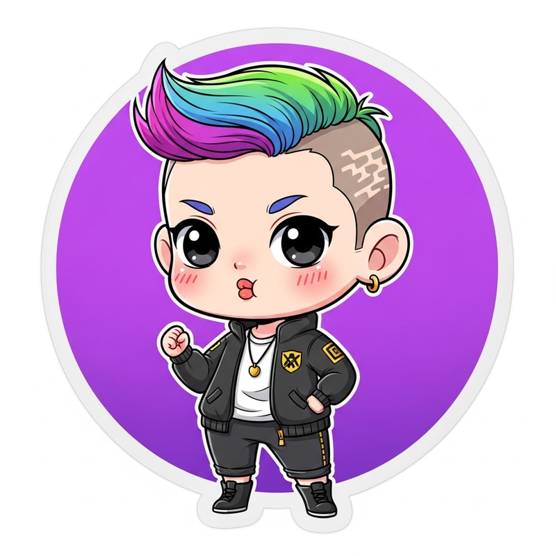 Exaggerated Kawaii Chibi Character with Unique Hair Style