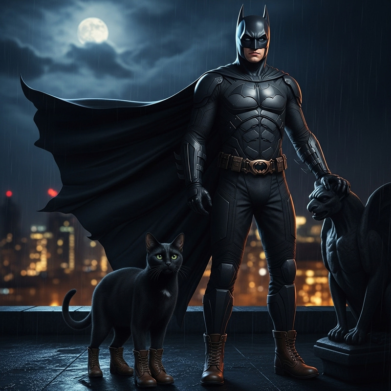 Cat in Boots and Batman: Nocturnal Superhero Duo Cat in Boots and Batman: Nocturnal Superhero Duo