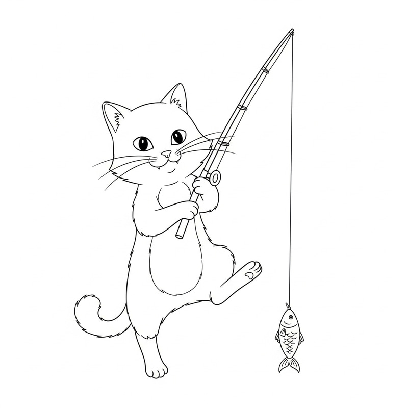 Whimsical Cartoon Cat Line Drawing