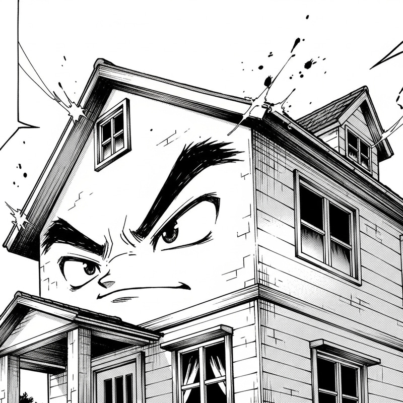 Stylized Manga House Illustration in Monochrome Stylized Manga House Illustration in Monochrome