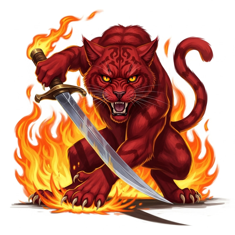 Fierce Red Cat with AK-47 in Fiery Scene Fierce Red Cat with AK-47 in Fiery Scene
