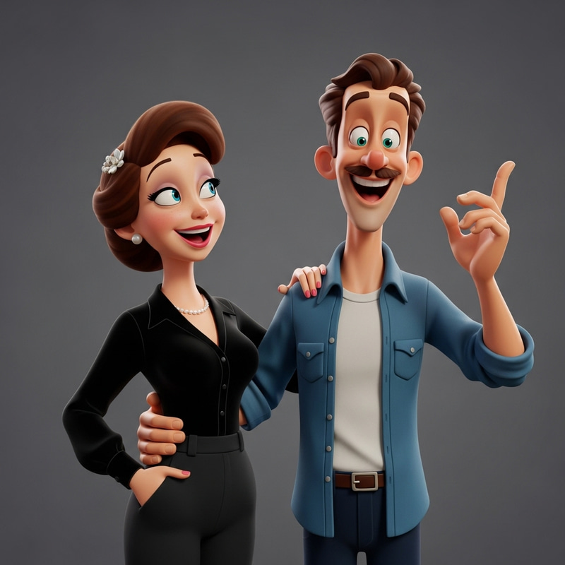 Disney Style Animated Wedding Illustration - Joyful Couple Disney Style Animated Wedding Illustration - Joyful Couple