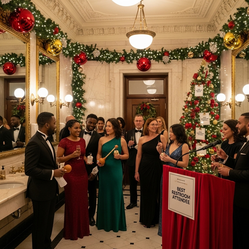 Christmas Awards Ceremony in Elegant Building Restrooms