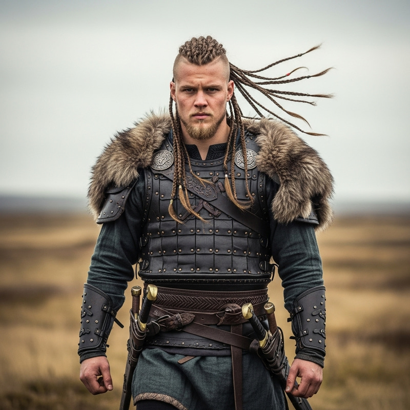 Young Viking Warrior with Intricate Braids Young Viking Warrior with Intricate Braids