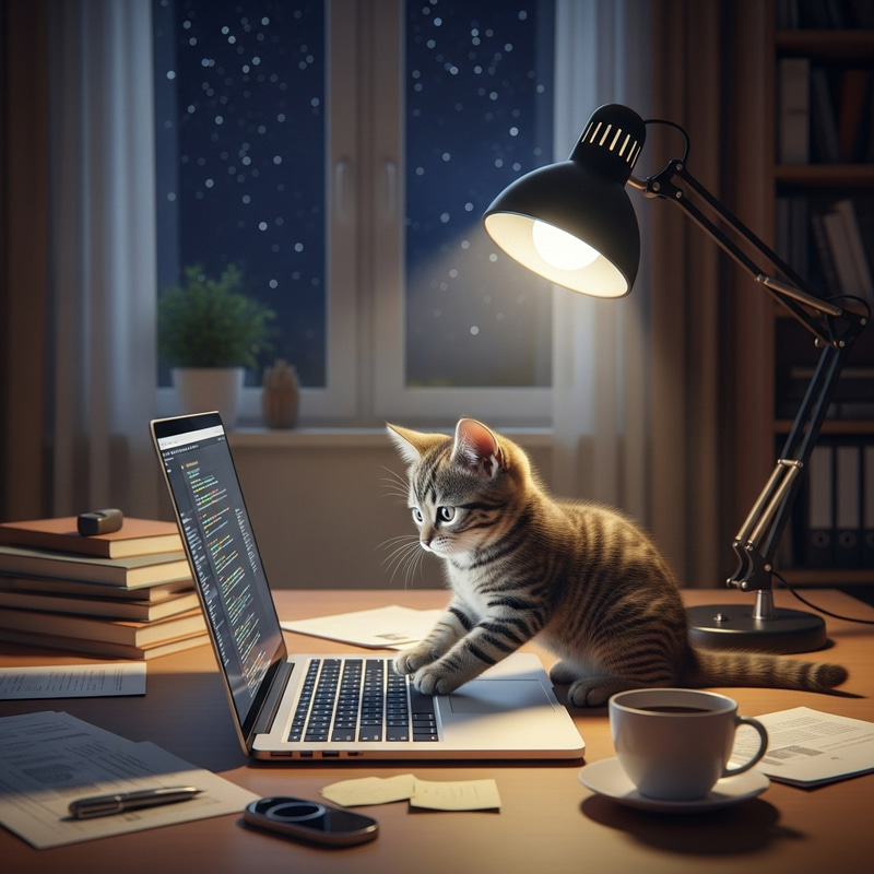 Cute Tabby Cat Coding on Laptop Cute Tabby Cat Coding on Laptop