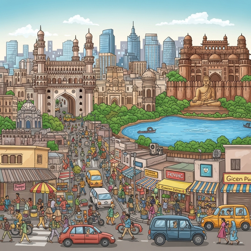 Detailed & Vibrant Illustration of Hyderabad, India