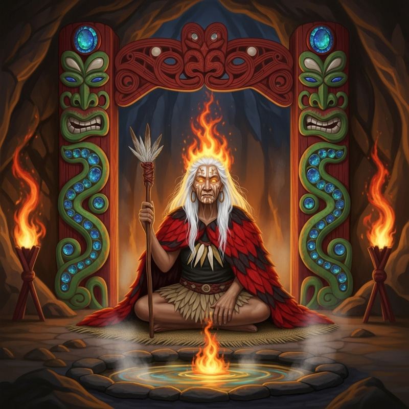 Mahuika - Wise Guardian of Fire with Fiery Spiritual Glow Mahuika - Wise Guardian of Fire with Fiery Spiritual Glow