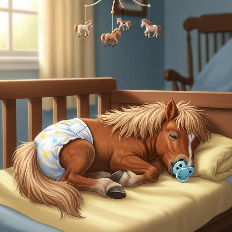 Cute Pony with Pacifier, 3-Month-Old, Asleep in Crib Cute Pony with Pacifier, 3-Month-Old, Asleep in Crib
