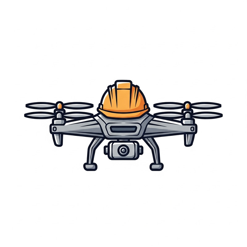 Cartoon Drone Logo Design with Construction Helmet Cartoon Drone Logo Design with Construction Helmet