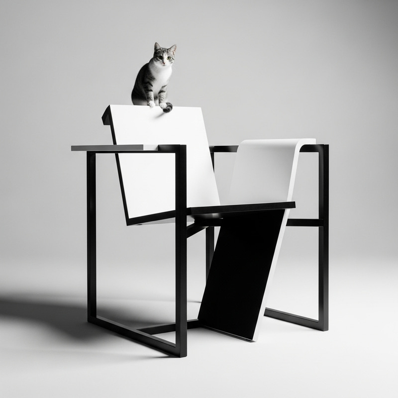 Sleek Chair with Playful Cat | Contemporary Designer Style Sleek Chair with Playful Cat | Contemporary Designer Style