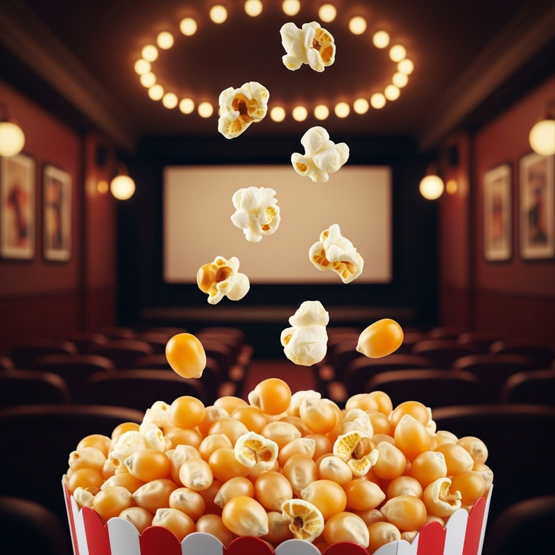 Close-Up of Levitating Popcorn in Cinema Room
