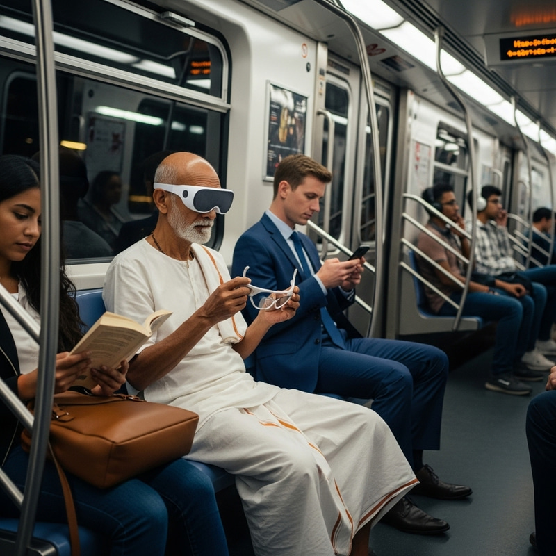 Gandhi Wearing Apple Vision Pro Glasses on Subway Gandhi Wearing Apple Vision Pro Glasses on Subway