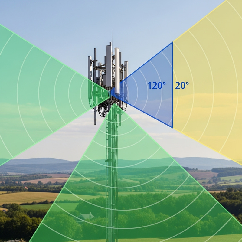Base Station Electromagnetic Signal Emission, Beam with 120° Horizontal and 20° Vertical Wave Width