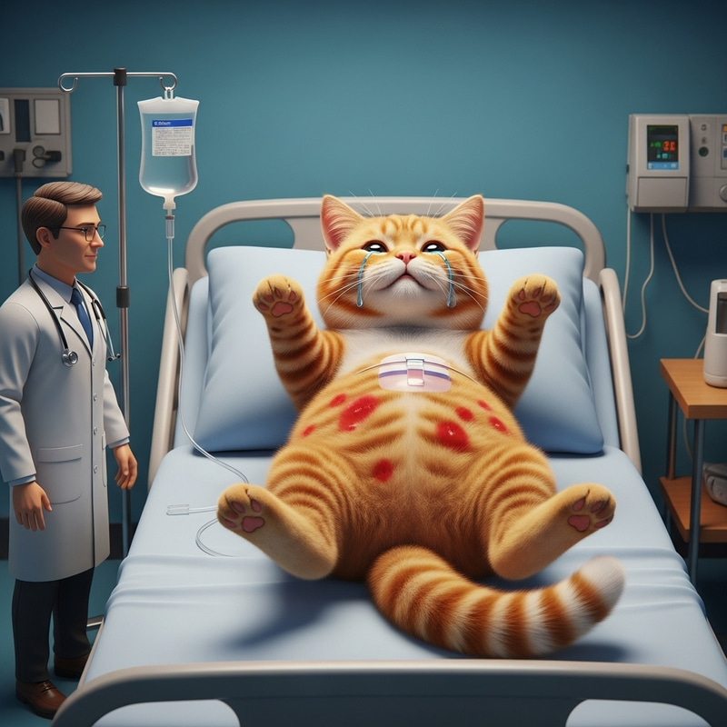 Red Cat Allergic Reaction: Realistic Scottish Feline Hospital Scene