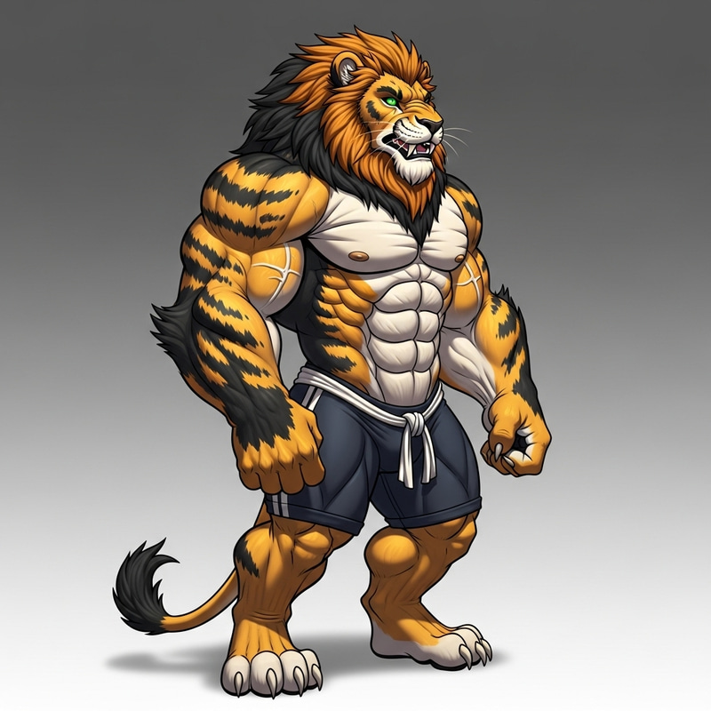 Powerful Anthropomorphic Lion - Robust Creature in Gold & Black Fur Powerful Anthropomorphic Lion - Robust Creature in Gold & Black Fur