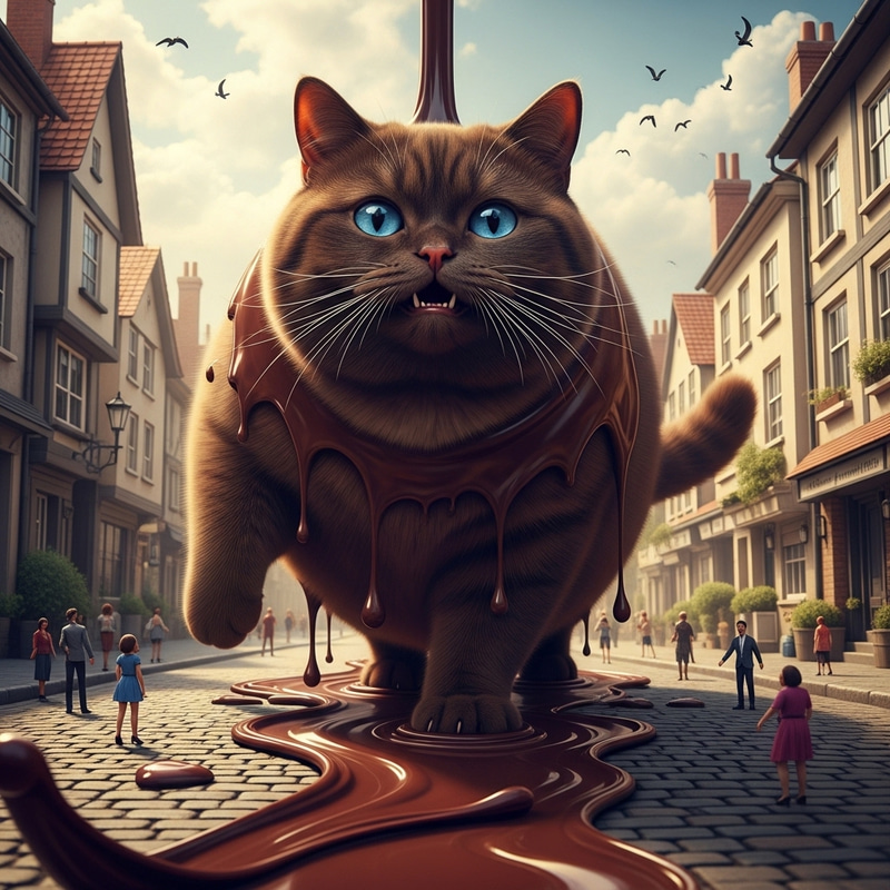 Chocolate Cat - Hyperrealistic Depiction of a British Cat in the City