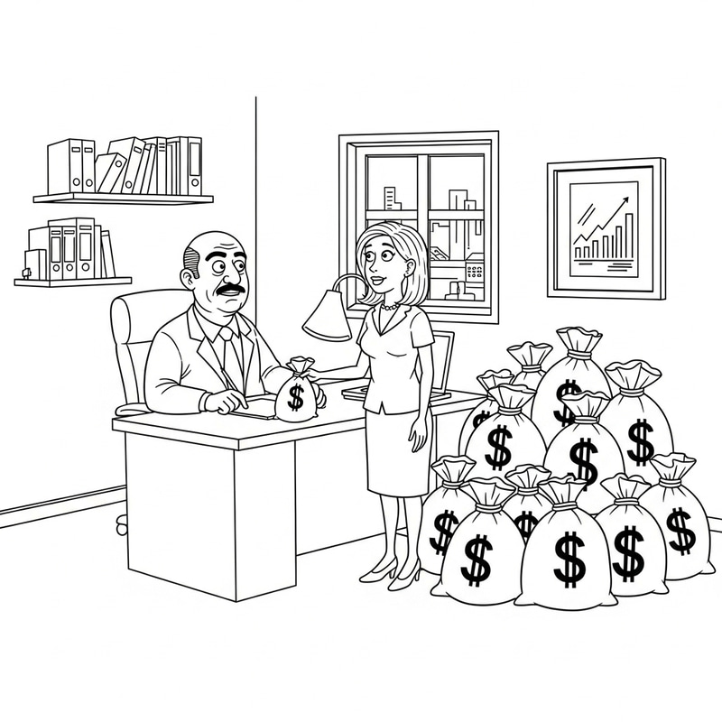 Comical Office Scene: Manager, Secretary & Hemp Sacks Comical Office Scene: Manager, Secretary & Hemp Sacks