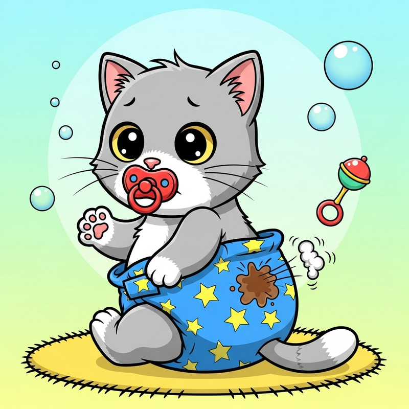 Newborn Kitten in Diapers: Adorable Cartoon Toilet Training Newborn Kitten in Diapers: Adorable Cartoon Toilet Training