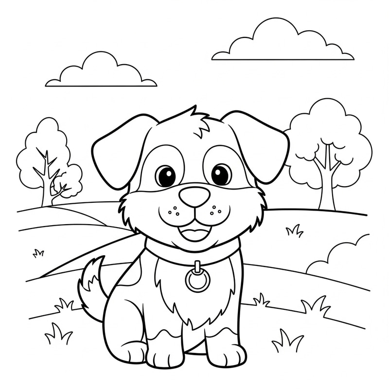Classic Children's Book Style Dog Coloring Page | Simple for 4-Year-Olds Classic Children's Book Style Dog Coloring Page | Simple for 4-Year-Olds