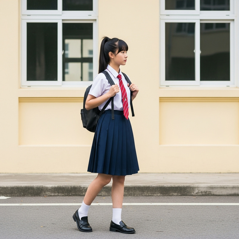 Asian High School Girl in Traditional School Uniform Asian High School Girl in Traditional School Uniform