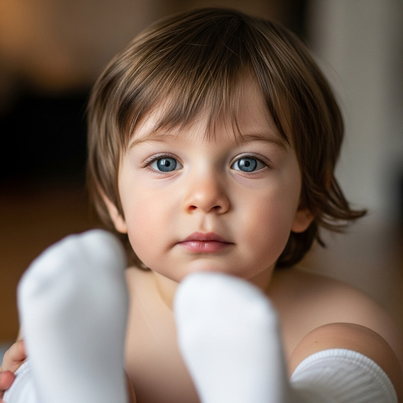 Adorable 2-Year-Old Boy with Blue Eyes, Brown Hair & White Socks Adorable 2-Year-Old Boy with Blue Eyes, Brown Hair & White Socks