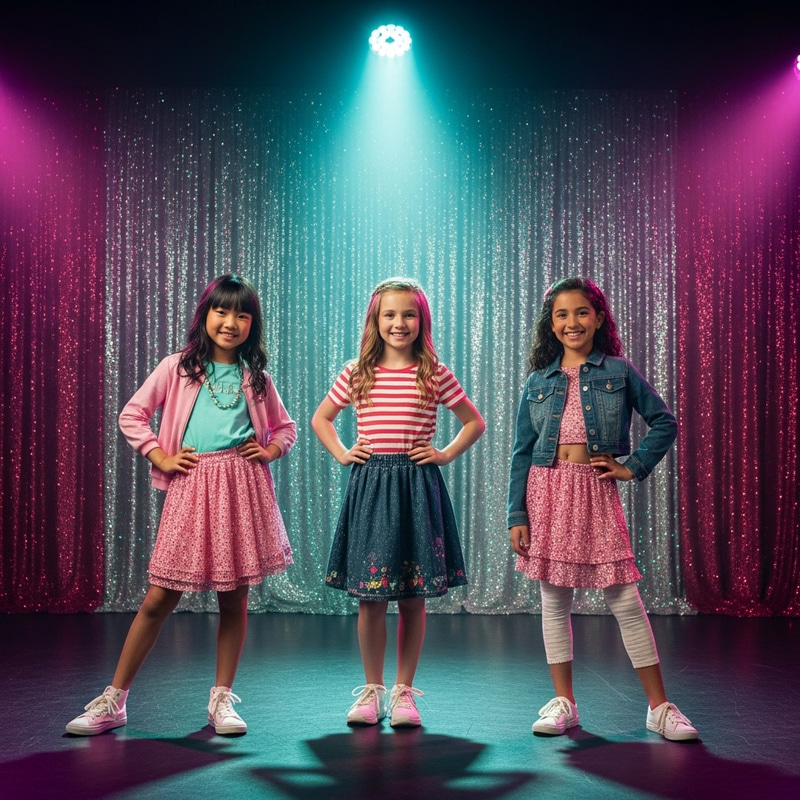 Diverse Girls Posing on Colorful Stage