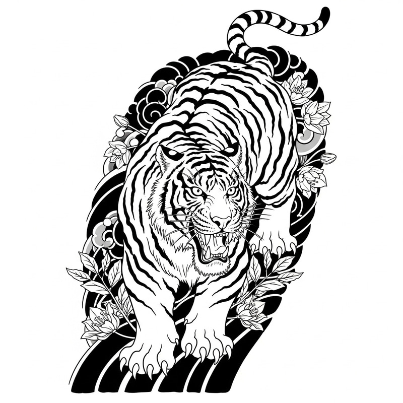 Japanese-style White and Black Tiger Tattoo Design