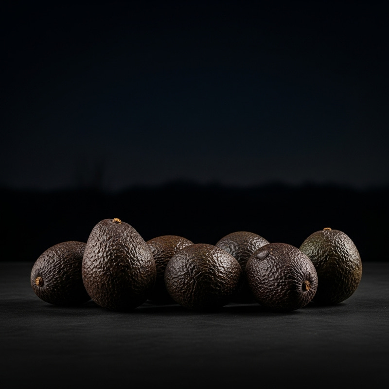 6 Rotting Avocados at Night - Green Decay Under Dark Sky