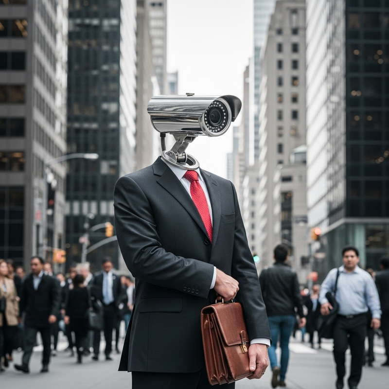 Surreal Businessman with CCTV Camera Head Surreal Businessman with CCTV Camera Head