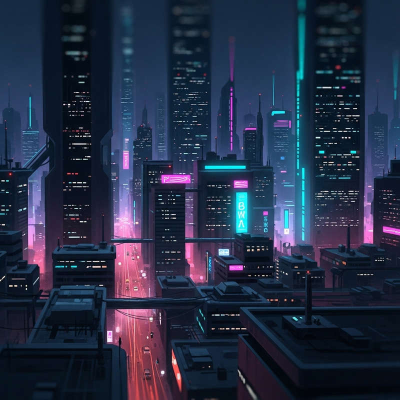 Cyberpunk Cityscape at Night, Futuristic Aesthetics Cyberpunk Cityscape at Night, Futuristic Aesthetics
