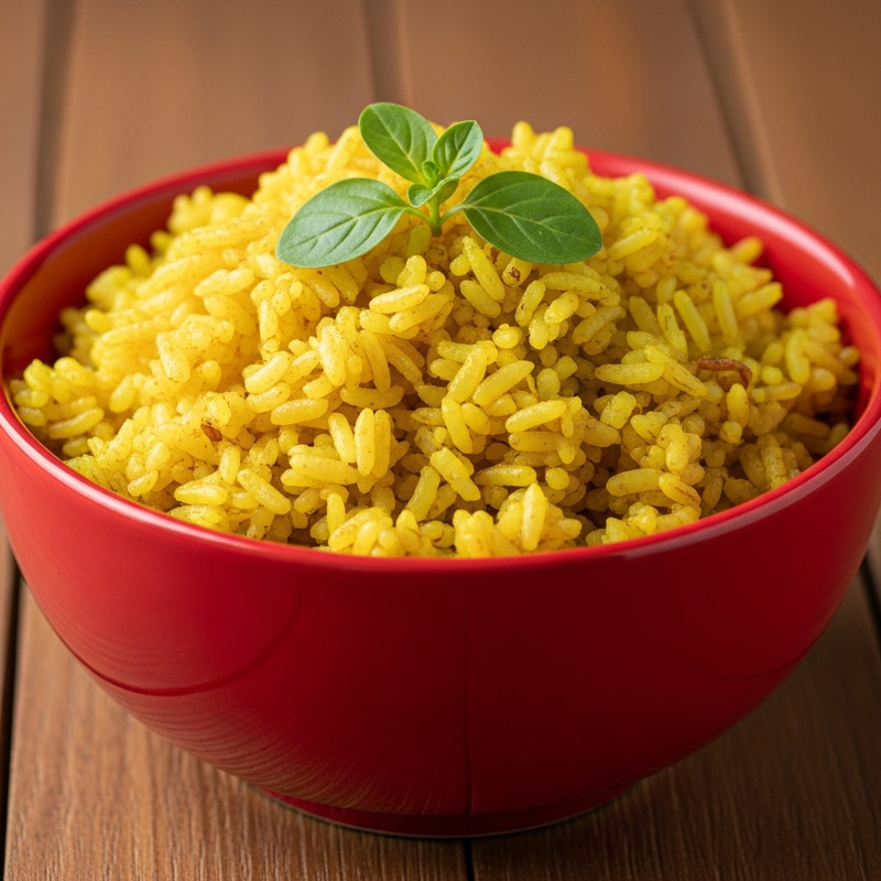 Delicious Java Rice in a Vibrant Red Bowl Delicious Java Rice in a Vibrant Red Bowl