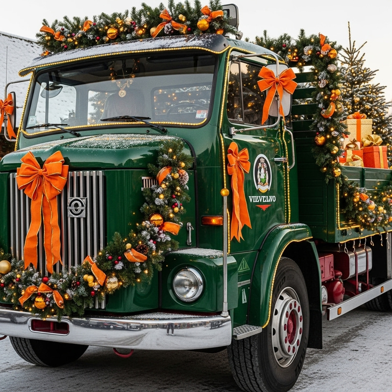 Festive European Christmas Truck with Orange Highlights Festive European Christmas Truck with Orange Highlights