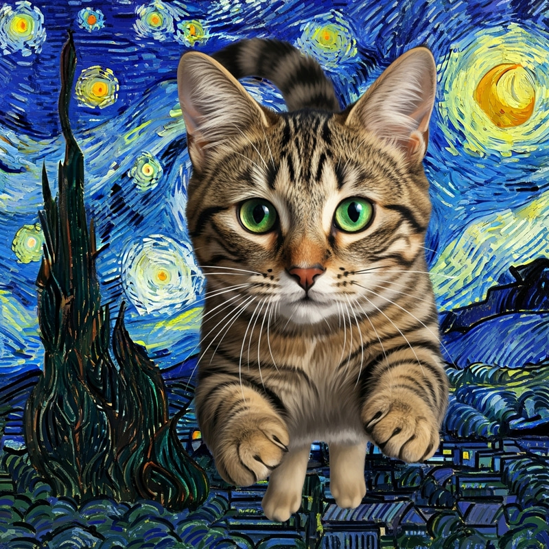 Whimsical Cat Art Inspired by Van Gogh Whimsical Cat Art Inspired by Van Gogh