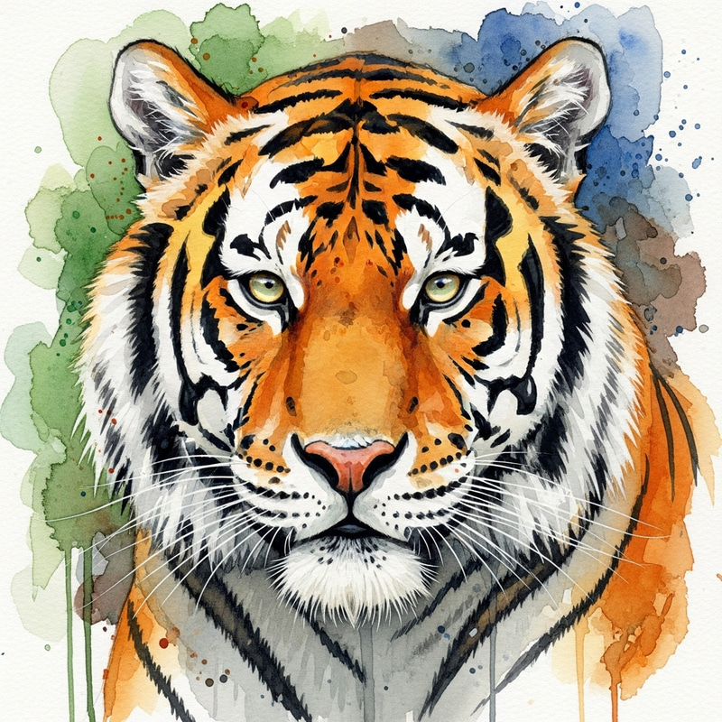 Watercolour Tiger Artwork | Majestic Wildlife Painting Watercolour Tiger Artwork | Majestic Wildlife Painting