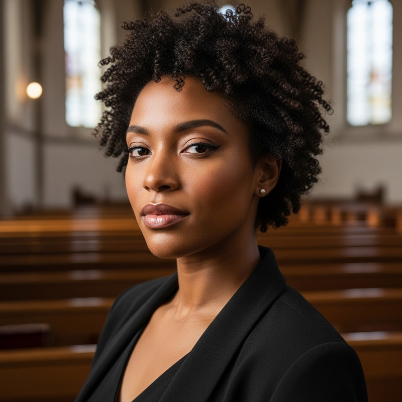 Captivating Portrait of African American Woman in Elegant Church Setting Captivating Portrait of African American Woman in Elegant Church Setting