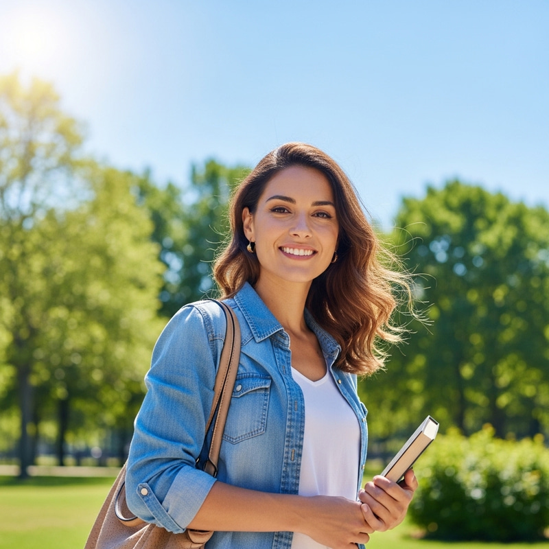 Beautiful Woman with Wavy Hair in Park Beautiful Woman with Wavy Hair in Park