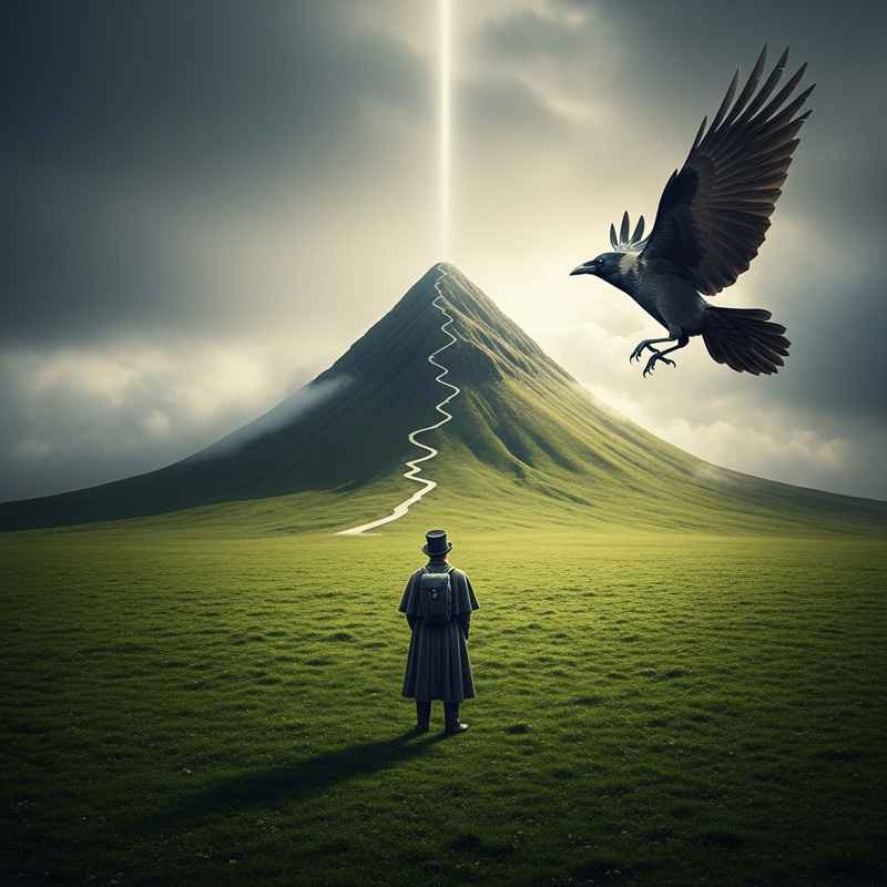 Epic Fantasy Scene of Mountain and Crow Epic Fantasy Scene of Mountain and Crow