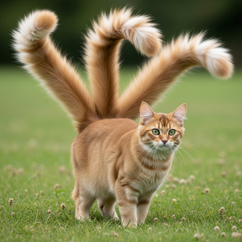 Unique Cat with Three Tails - Enchanting Feline Creation