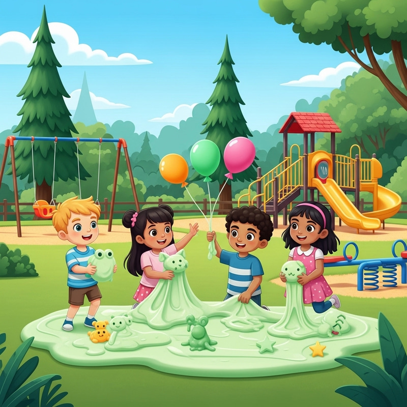 Playful Kids Mold Joy with Slime in Diverse Playground