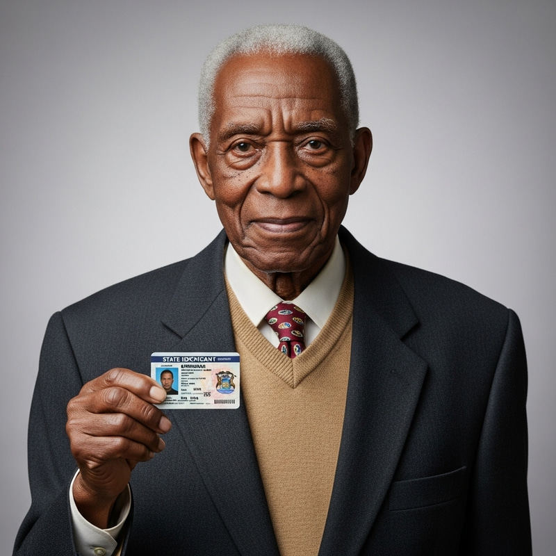 Elegant Elderly Black Man with Michigan ID Card