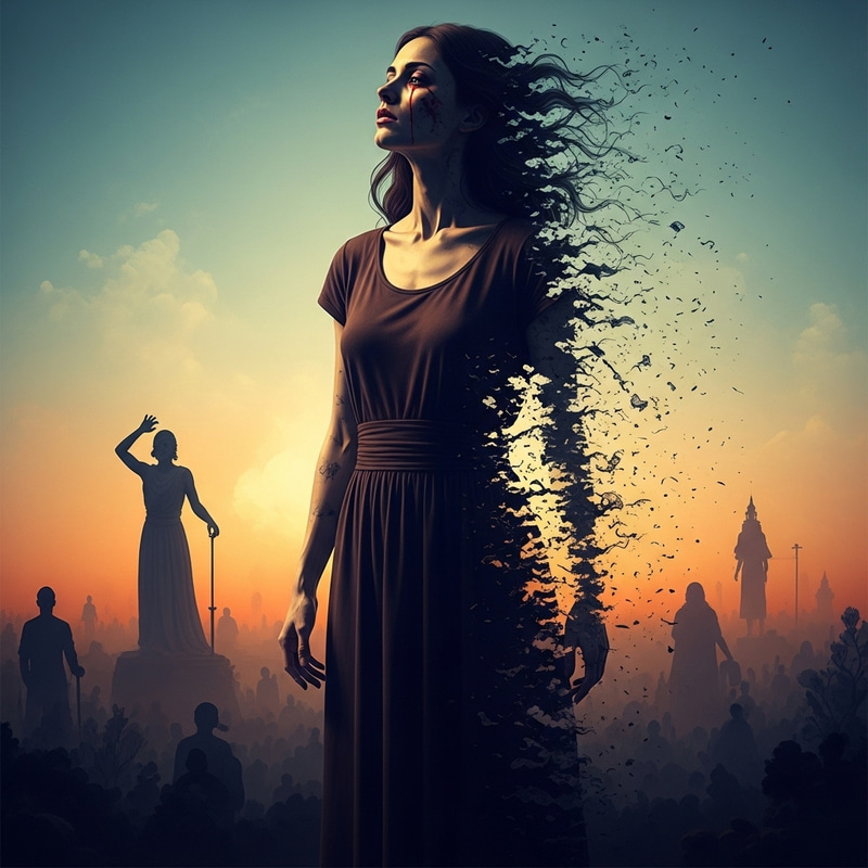 Surrealistic Melting Female Figure in Psychological Thriller Art