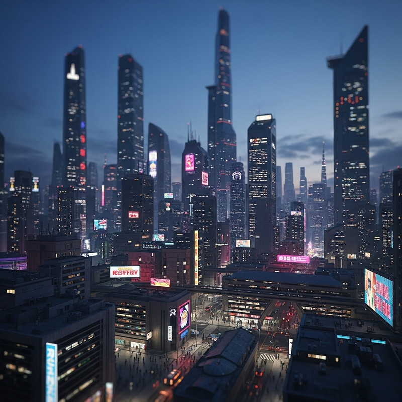 Neon Cityscape at Dusk | Vibrant Cyberpunk Streets Neon Cityscape at Dusk | Vibrant Cyberpunk Streets