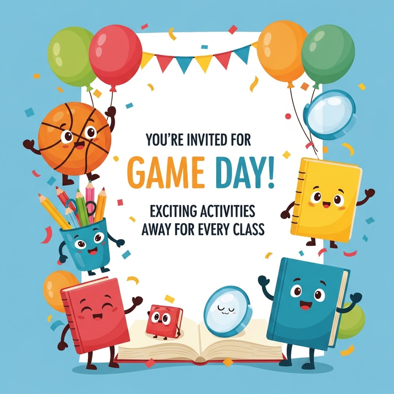 Games Invitation Card for School Classes | Fun Game Day Games Invitation Card for School Classes | Fun Game Day