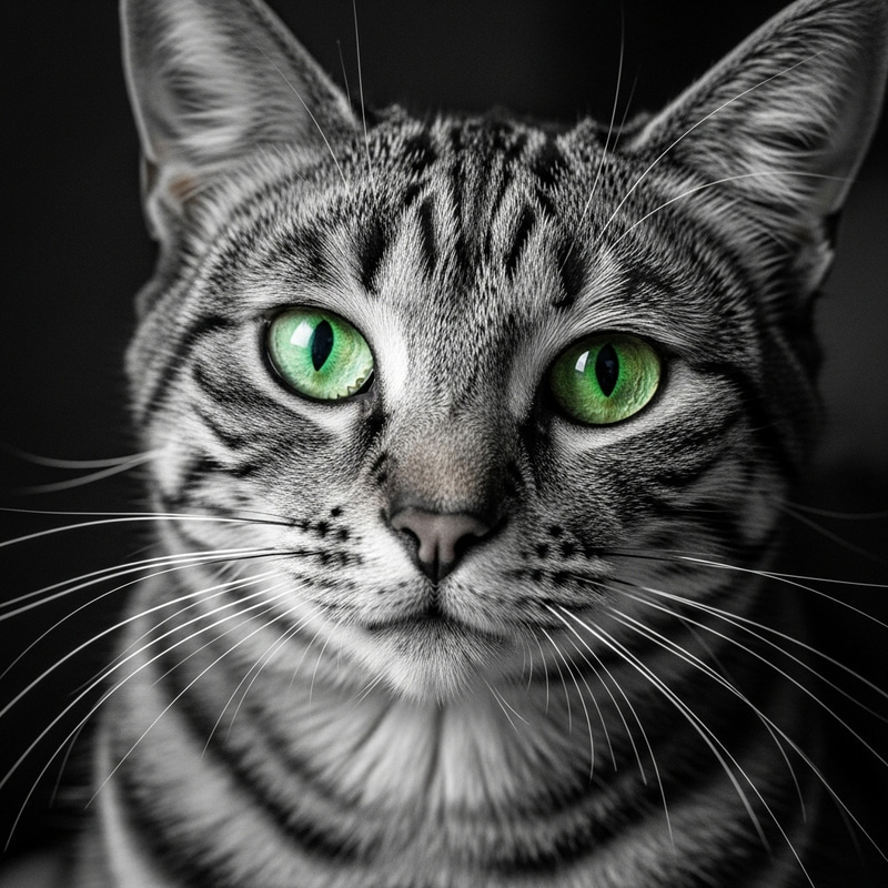 Mischievous Cat with Green Eyes | Black & White Photo Mischievous Cat with Green Eyes | Black & White Photo