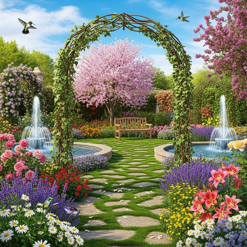 Stunningly Realistic Garden - Multicolored Roses & Hummingbirds Stunningly Realistic Garden - Multicolored Roses & Hummingbirds