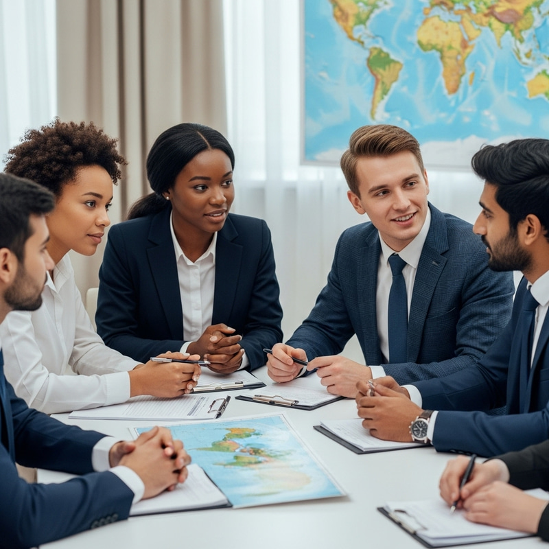 Young Russian Diplomats Discussing Global News