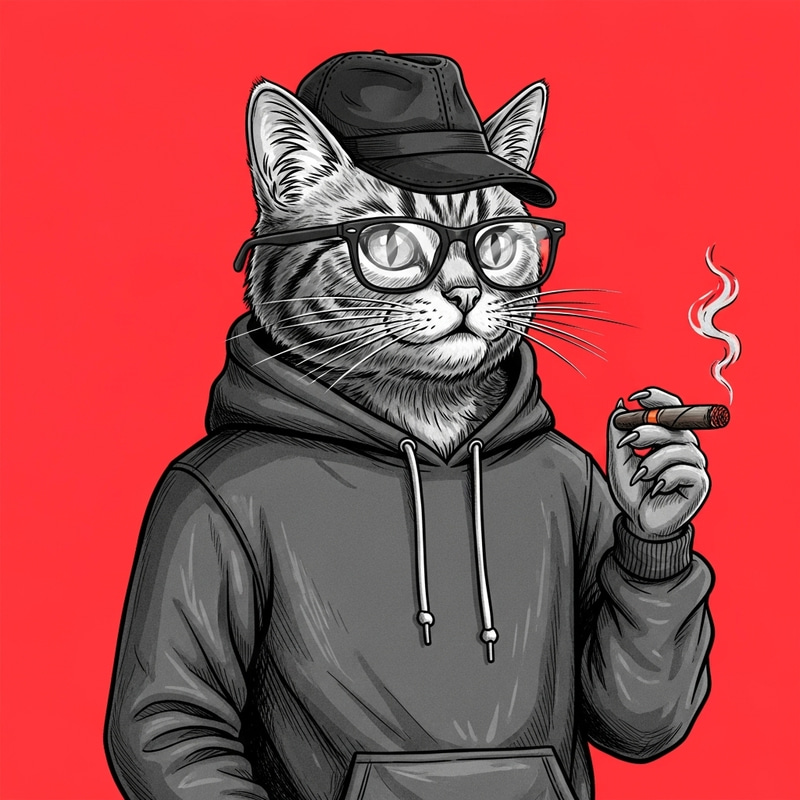 Stylish Cat in Hoodie with Hat, Glasses, and Cigarette Stylish Cat in Hoodie with Hat, Glasses, and Cigarette