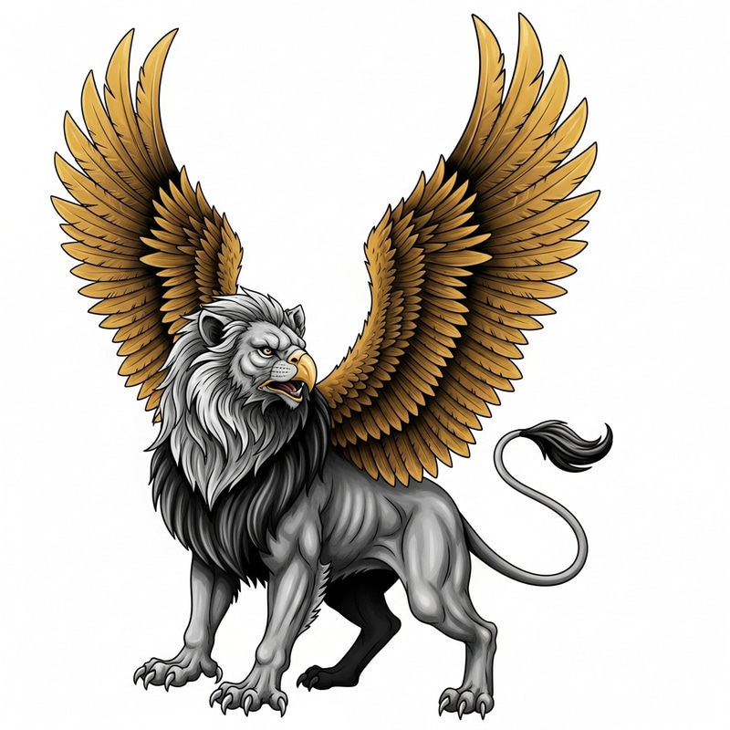 Majestic Griffin Tattoo Design - Envision Robust Silver Lion Body & Golden Eagle Wings Majestic Griffin Tattoo Design - Envision Robust Silver Lion Body & Golden Eagle Wings